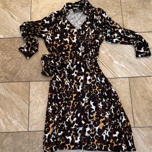 Dennis Basso Leopard Print Long Sleeve Dress